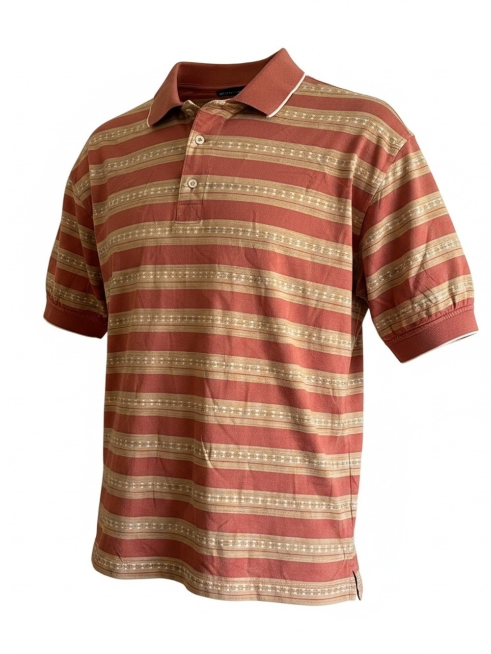 Greg Norman Striped Polo in Rust and Beige - Picture 1 of 5